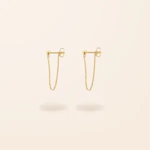 10K Gold Stud Chain Front-Back Earrings