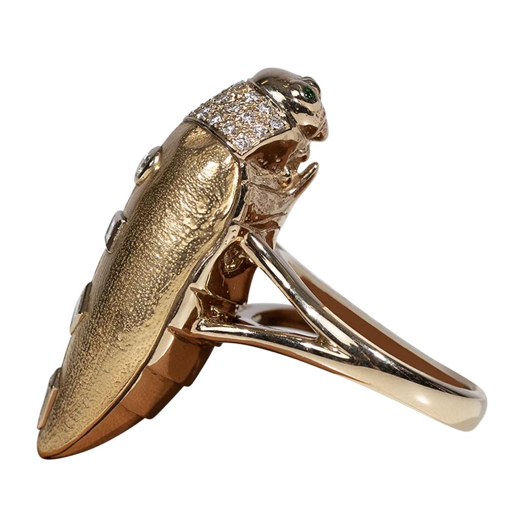 18K Yellow Gold Scarab Pop Art Diamond Ring