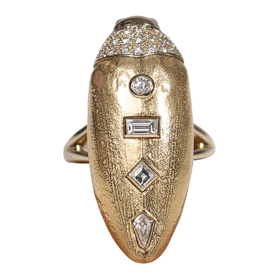 18K Yellow Gold Scarab Pop Art Diamond Ring