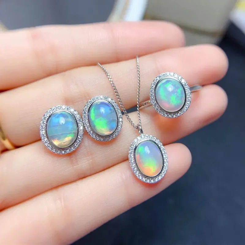 7*9MM Opal Ring, Necklace, Earring and Jewelry Set