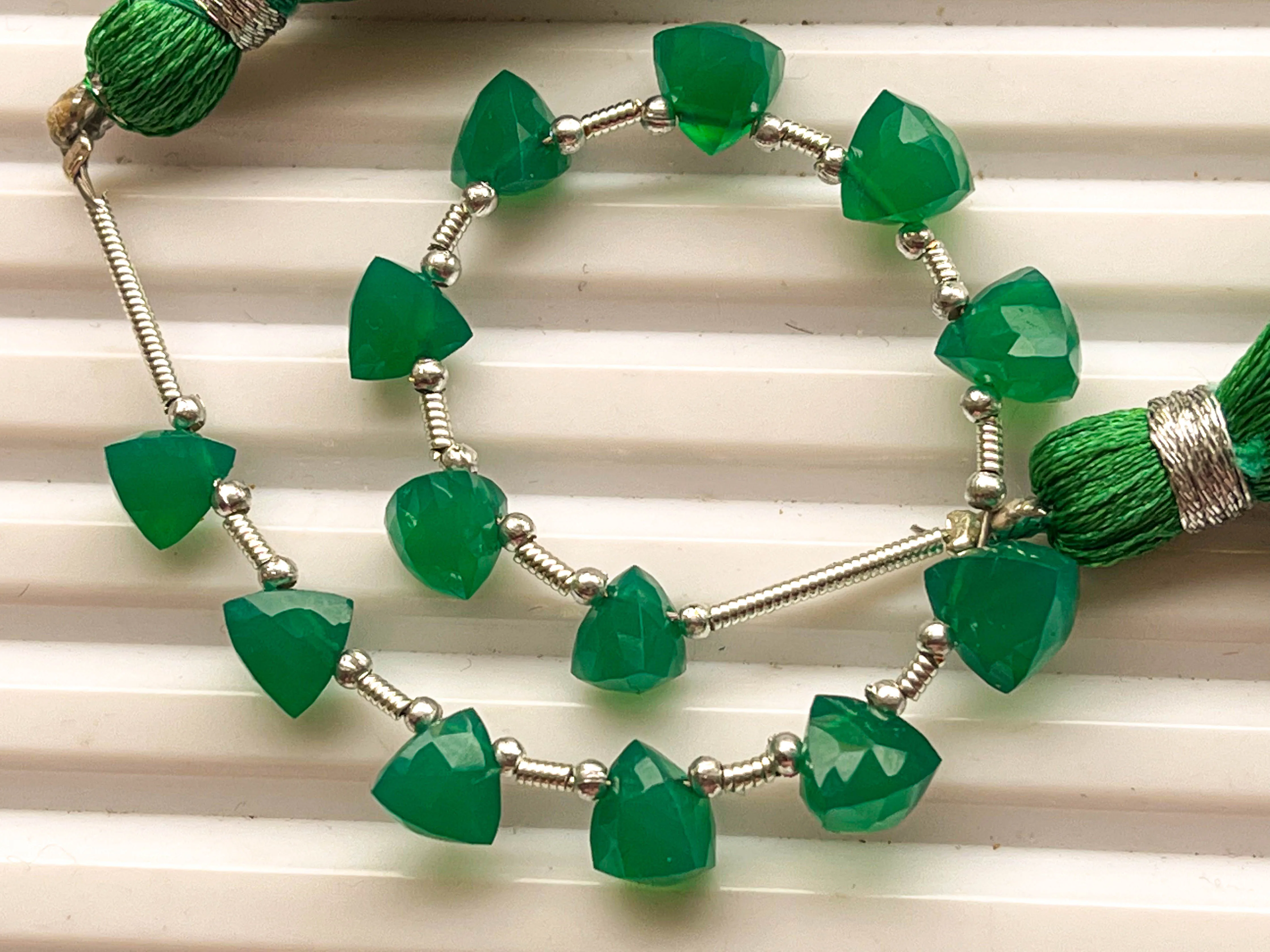 Green Onyx 3D Trillion Shape Beads