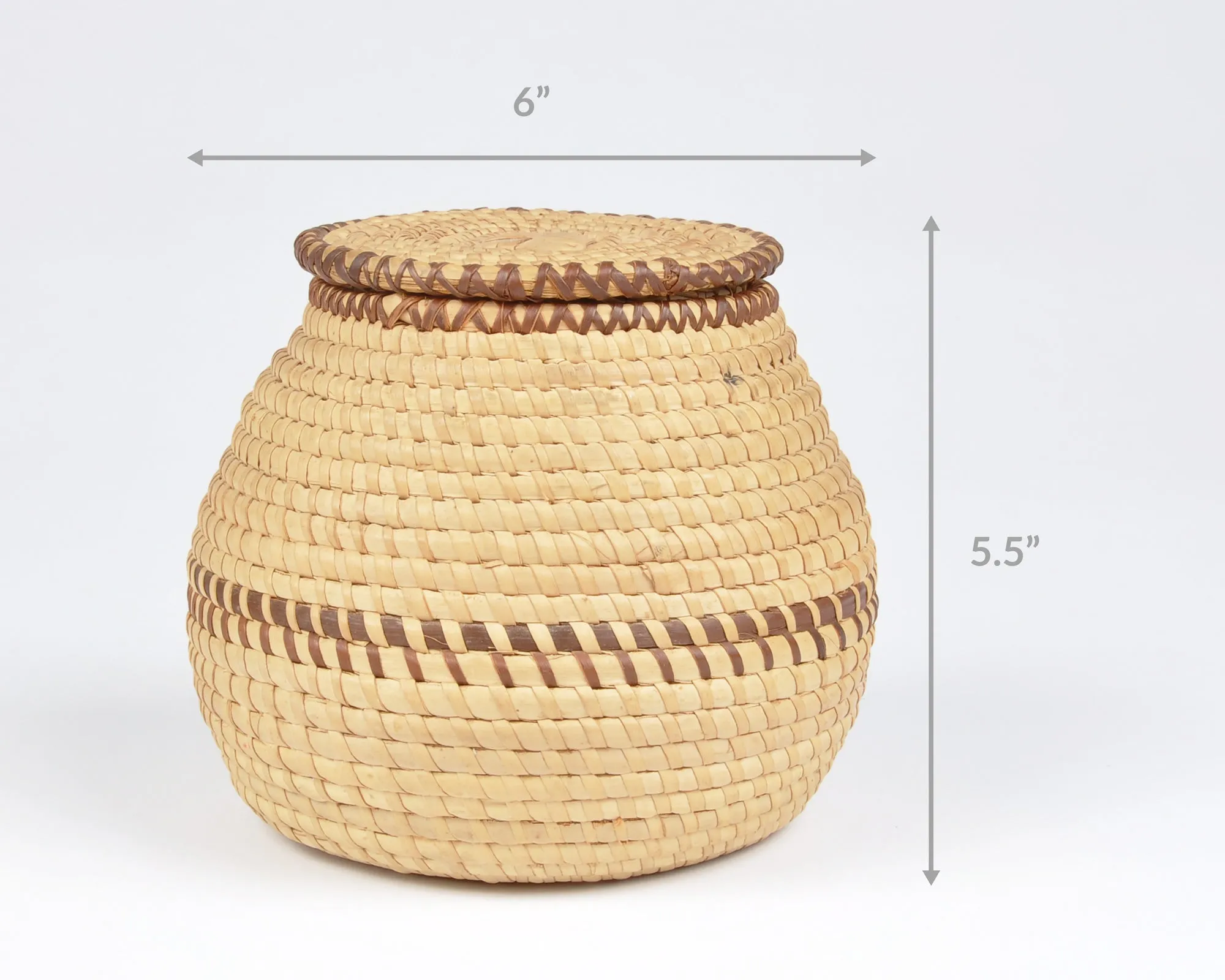 Vintage Native American Woven Grass Lidded Covered Basket-Handwoven Storage Basket-Two Tone-Button Box-Jewelry Box